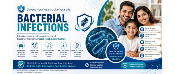 Bacterial infection treatment with antibiotics for various infections