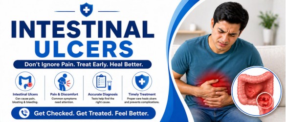Intestinal ulcer inflammation abdominal pain and treatment care